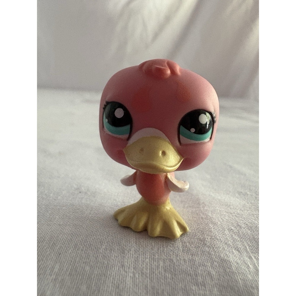 Littlest Pet Shop Hasbro Duck Figure Authentic 1923 Salmon Pink Teal Eyes